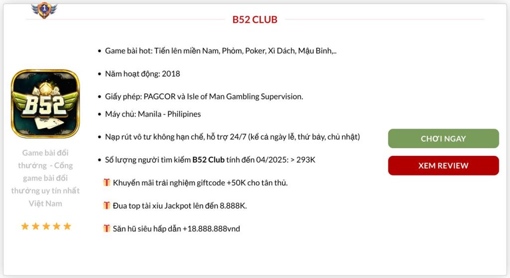 Cổng game bài đổi thưởng uy tín hợp pháp b52 club