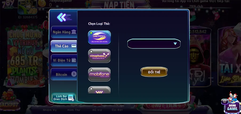 Rút tiền đổi thưởng qua thẻ cào tại 789club
